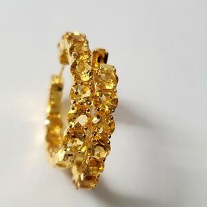 Sterling Silver 925 Citrine Paved Inside Out Gold Hoop Earrings